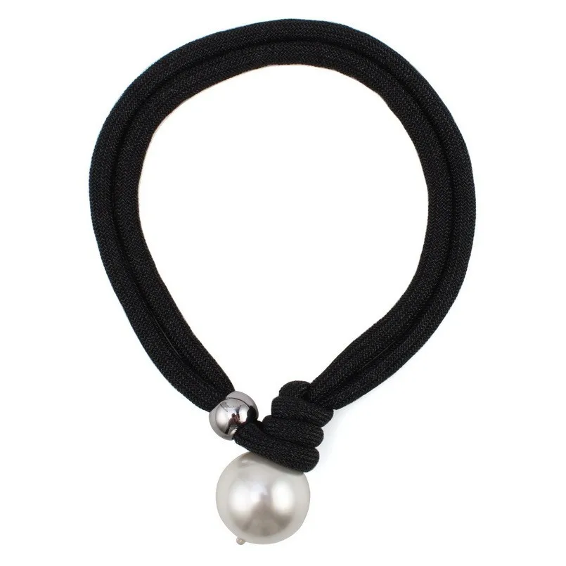 Florosy, ручная работа, массивная Мода, новинка, большой шарик, подвеска, ожерелье для женщин, нагрудник, многослойная, длинная веревочная цепочка, жемчужное ожерелье - Окраска металла: black