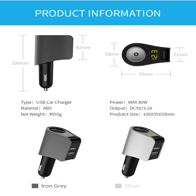 Автомобильный Стайлинг 5V3.1A 3USB светодиодный дисплей порты зарядное устройство из