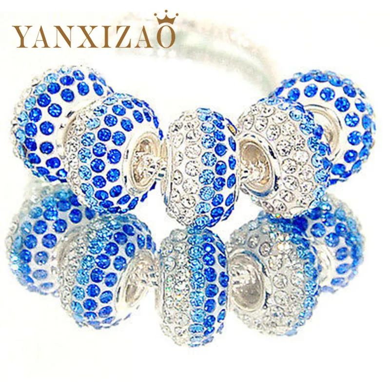 Yanxizao 5 шт. Бусины Fit Pandora Подвески Браслеты Градиент Синий Кристалл Бижутерия с