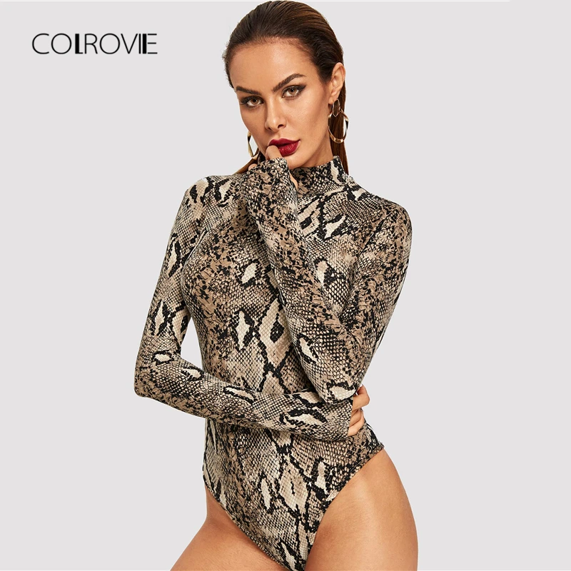 Боди с высоким воротом COLROVIE Осеннее повседневное офисное боди длинным рукавом и