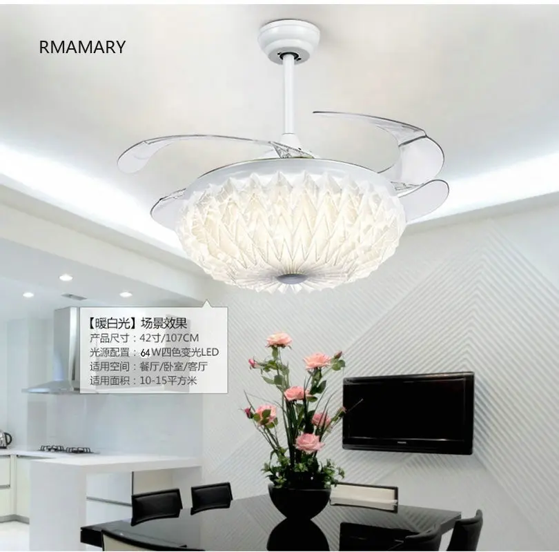 Us 218 24 12 Off Rmamary 42 Inch 107cm Invisible Ceiling Fan Contemporary White Feature For Led Metal Bedroom Dining Office Ceiling Fans Light In