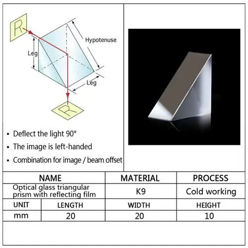 20x20x10 мм оптический Стекло треугольные K9 Prism объектив с отражающие пленки спектр света физики Medicine