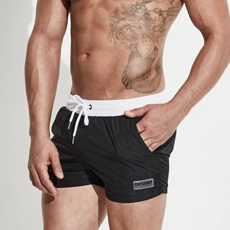 Desmiit мужские шорты для плавания, Мужская одежда для плавания, быстросохнущие мужские пляжные шорты для серфинга, спортивные шорты с подкладкой - Цвет: Черный