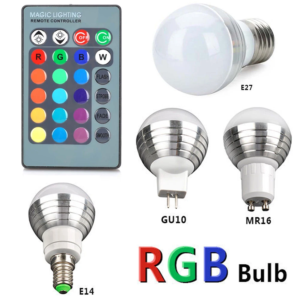 

Globe RGB LED Light Bulbs 16 Colors Changing Remote Controller E27 GU10 MR16 E14