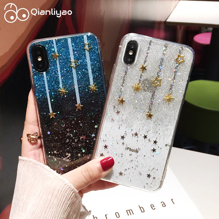 

Qianliyao For iphone xs max xr case Glitter Meteor Star Phone Cases For iphone 6 6s 7 8 plus X silicone transparent soft cover
