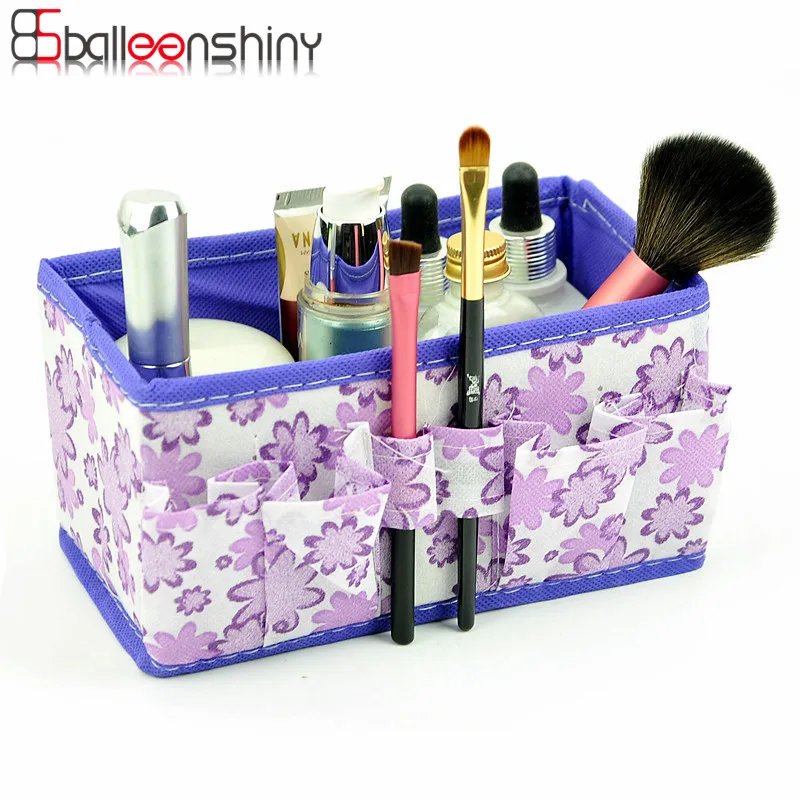 

BalleenShiny Folding Multifunction Makeup Cosmetic Storage Box Organizer Multi-function Beauty Flower Container Desktop Case