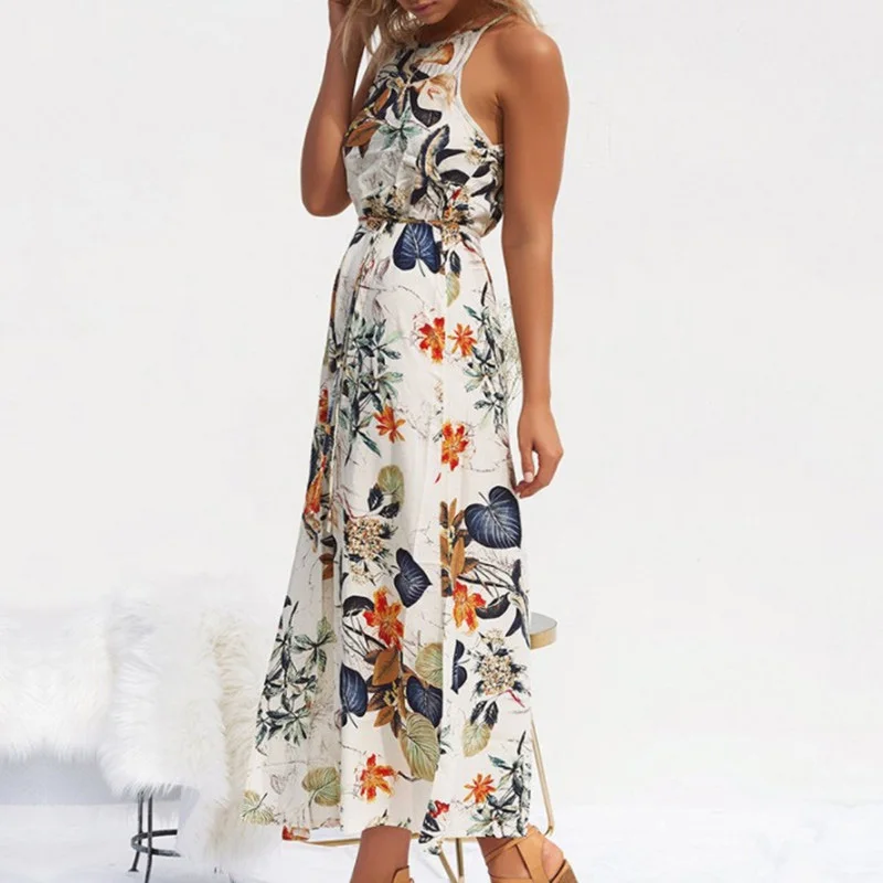 Lossky длинное летнее платье женское хлопковое с цветочным принтом асимметричное пляжное платье Элегантное сексуальное платье без рукавов и бретелек размера плюс
