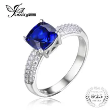 JewelryPalace Cojín 2.6ct Creado Azul Zafiro Anillo de Compromiso Solitario 925 Joyería de Plata Esterlina 2016 Nuevo Anillo de Las Mujeres