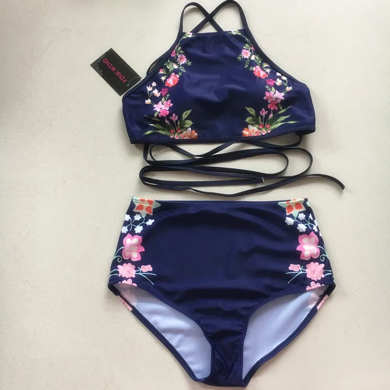 navy blue high waisted bikini