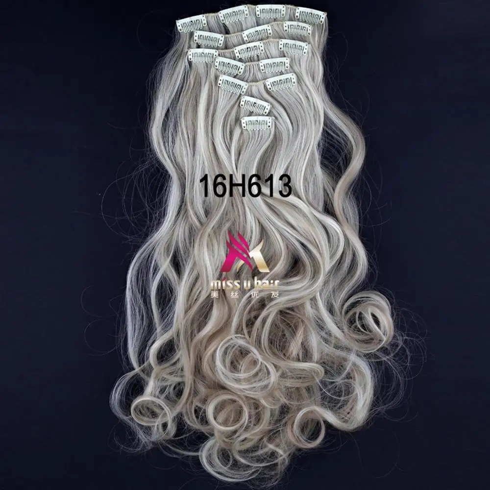 Miss U Hair 1" 45 см 130 г длинные волнистые синтетические заколки для наращивания волос штук 7 шт./компл. Термостойкое волокно - Цвет: W7-A16