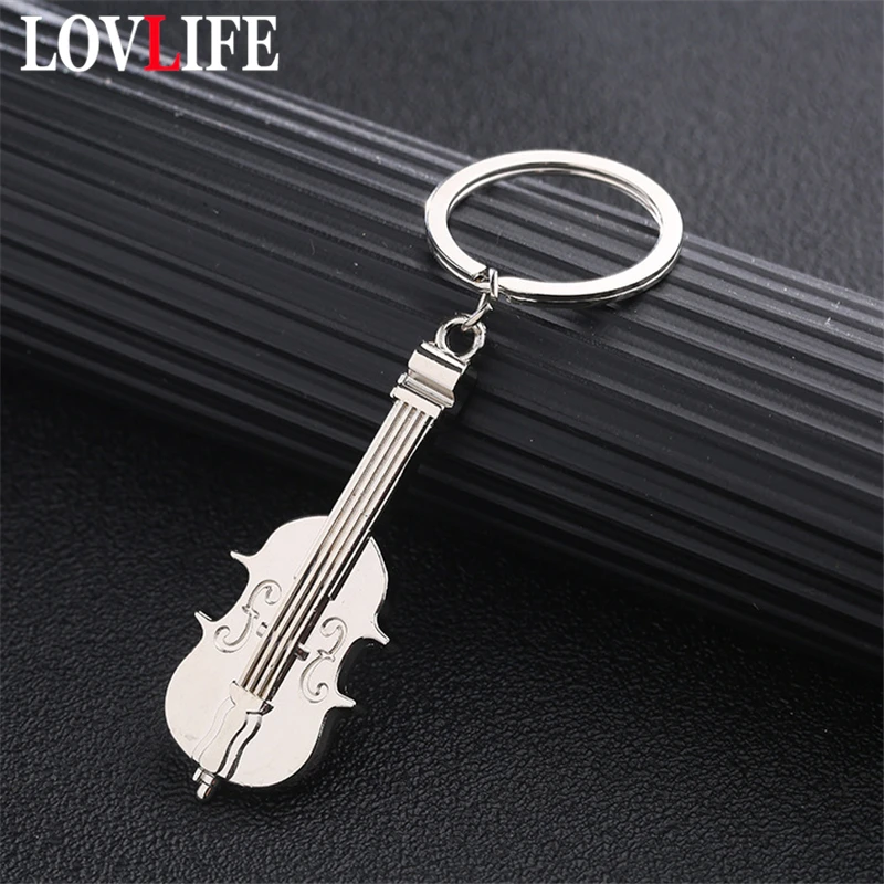 

Mini Violin Keychain Charm Music Keyring Creative Metal Key Ring Silver Plated Musical Note Symbol Pendant Key Chains Students