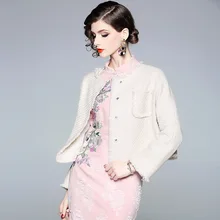 Короткая куртка Для женщин осенью, Цвет шею наручные Длина рукава твид Chic Lady пальто S-XL