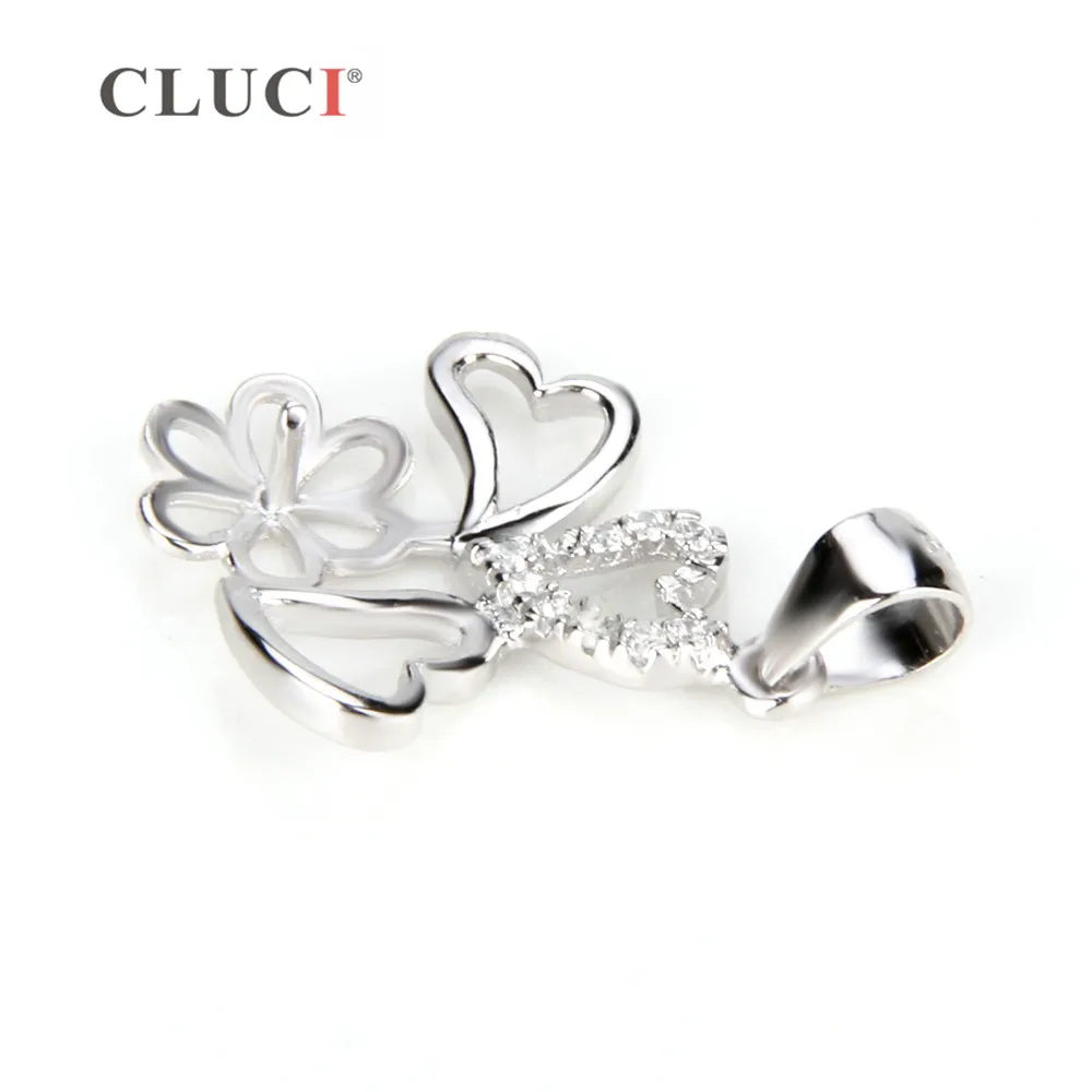 CLUCI 925 Sterling Silver Flower Heart Charms Pendant Fine Jewelry Women Silver 925 Mounting for Pearl Pendant SP074SB