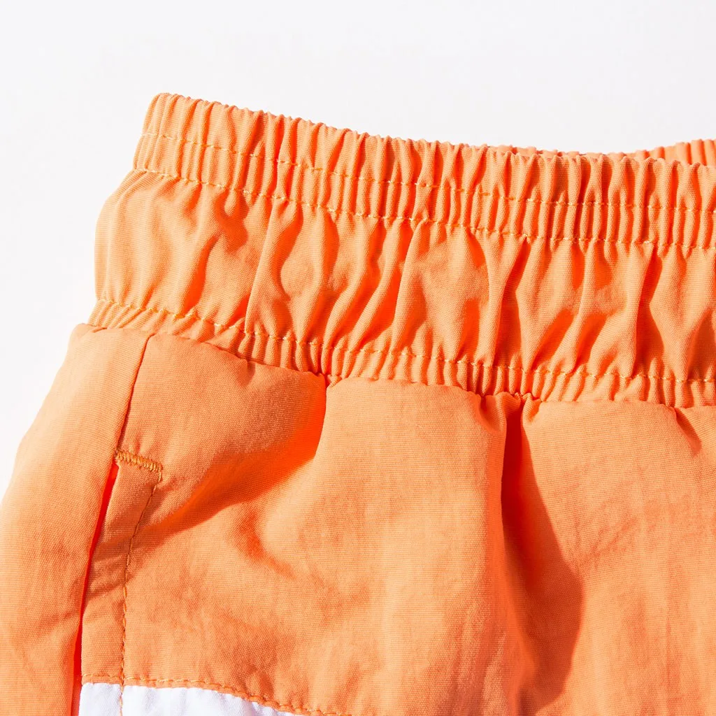 Для мужчин хлопок быстросохнущие шорты для женщин в полоску эластичные летние свободные Drawstring эластичность пляжные шорты сплошной цвет