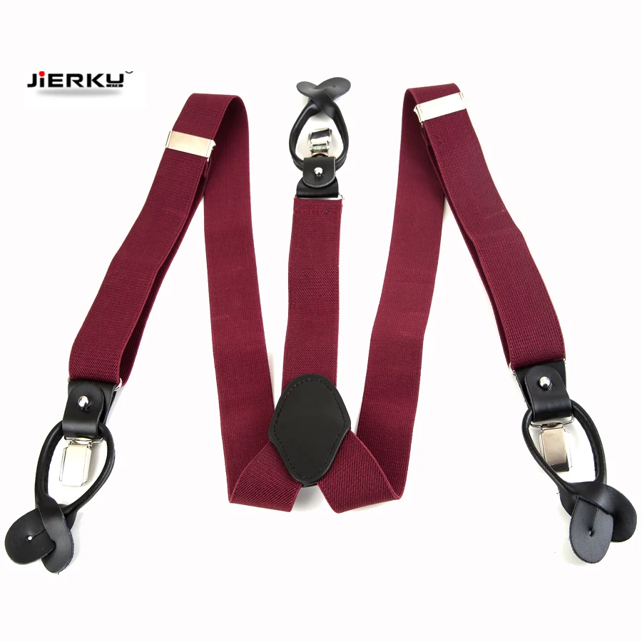 New Bretelles Genuine Leather Dual Suspenders Ligas Male Men's Button Suspenders Cowhide