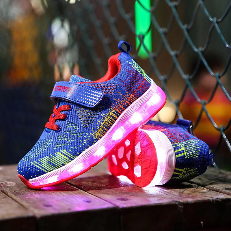 

TOP NEW 28-35 Size/USB Charging Basket Led Children Shoes With Light Up Kids Casual Boys&Girls Luminous Sneakers Glowing Shoe
