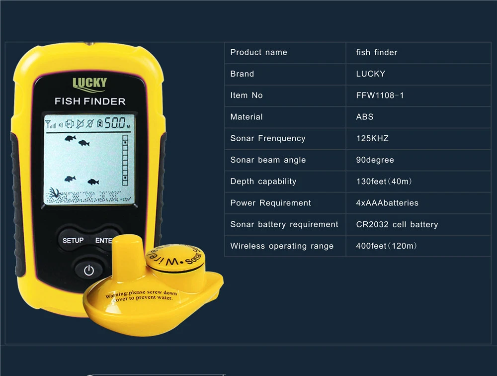 Горячая LUCKY FFW1108-1 Беспроводной Эхолот Для Рыбалки Портативный Эхолот Сонара Глубина 40м/400футов