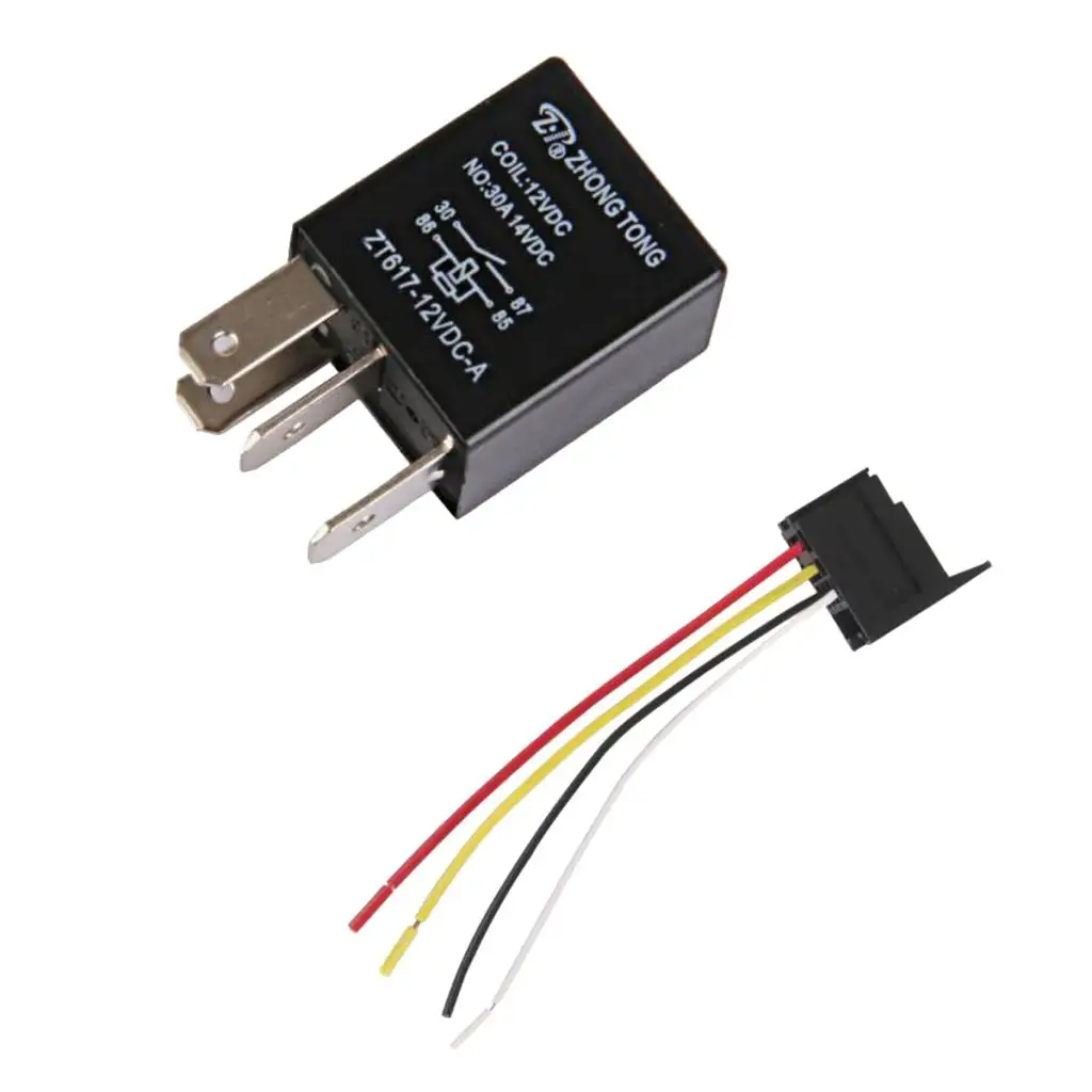 1 Pair  Black Car Auto 12V 30 AMP SPST Relay 4 Pin 4P & Relay Socket 4 Wire