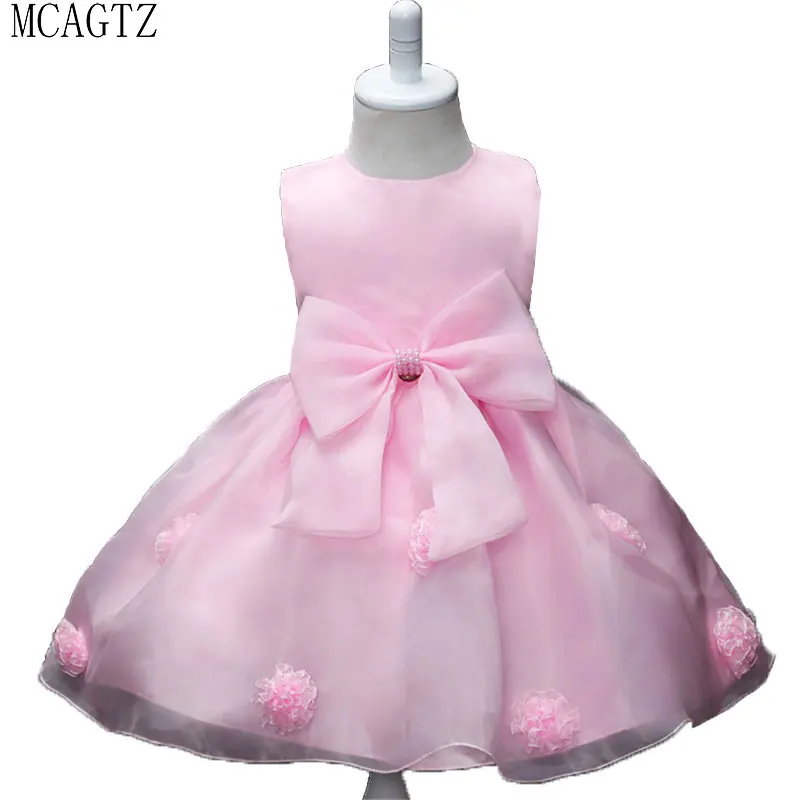 

Vintage Flower Girls Dresses Children Party Ceremonies Clothing Princess Baby Girl Wedding Dress Birthday Big Bow Christening