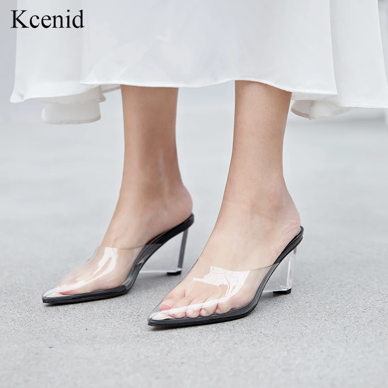

Kcenid Women pumps sandals clear crystal transparent wedge heel pumps fashion summer pointed toe party ladies shoes size 33-41