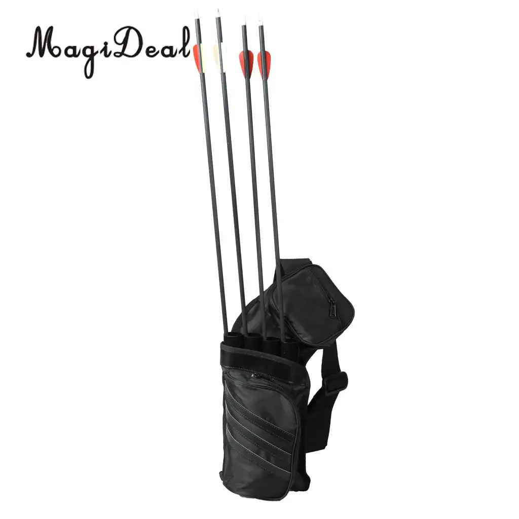 MagiDeal Archery Arrow Quiver Holder Belt Waist Recurve Bow Hunting 4 Tubes Black Back Side Quiver
