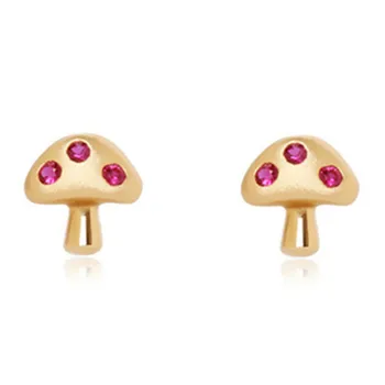

Stud Earrings For Women Small Mushroom S925 Sterling Silver Fine Jewelry Cute Lovely Cubic Zirconia Brincos Girl's Gift Aretes