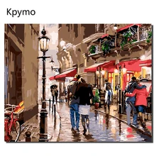 Kpymo домашний декор, холст, живопись по номерам, городская улица, настенные картины, современные цветные Номера для гостиной, картина маслом 40X50 см