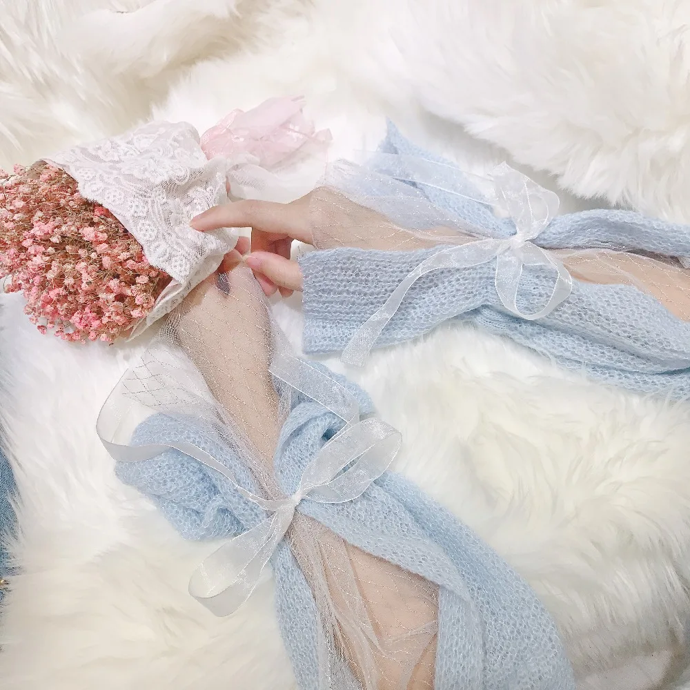 

Princess sweet lolita sweater Early autumn sweet sweater lazy lace bow false two sweater female Korean version loose XH082