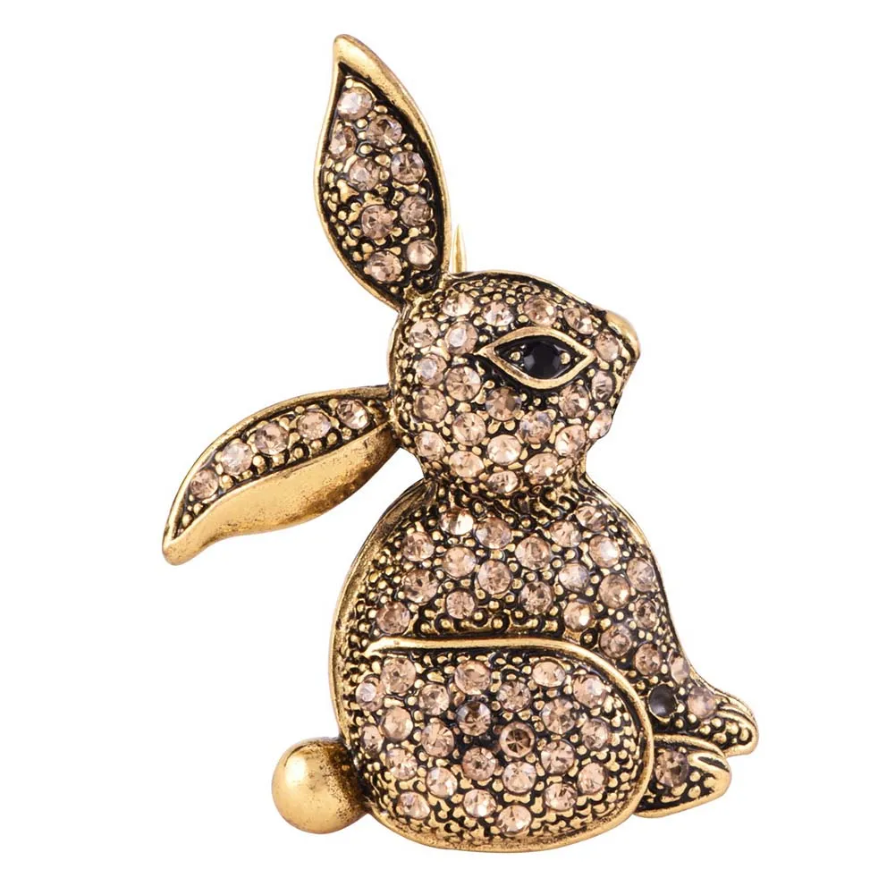 

New Full Rhinestone Gold Color Rabbit Brooches Women Badges Clothes Pins Wholesale Collar Brooch Jewelry Gift