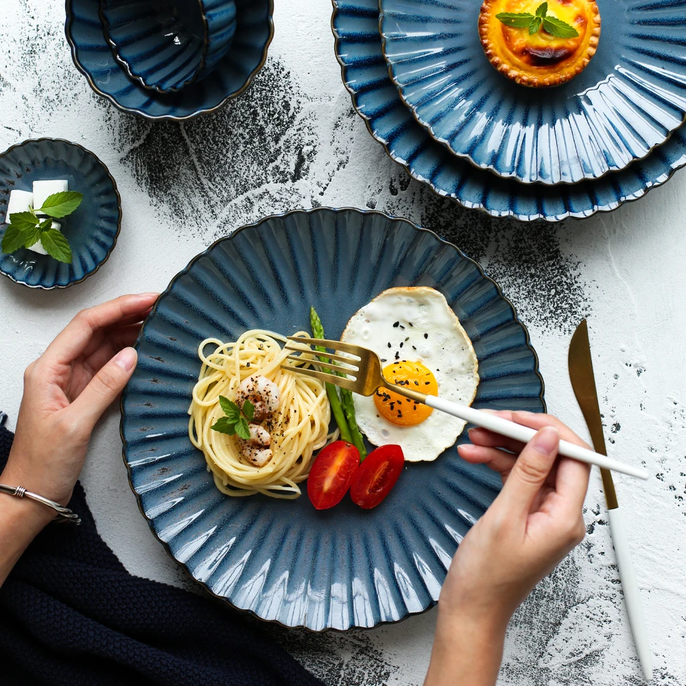 KINGLANG Nordic Ceramic Bowl Klin Glaze Retro Ceramic Rice Bowl Rectangle Sushi Dish Household Plate