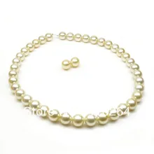 Wholesale_jewelry_wig$ Экспресс Редкие идеальный Круглый 10-11 мм SOUTH SEA PEARL ОЖЕРЕЛЬЕ 17.6 INCH G14K, СЕРЬГИ
