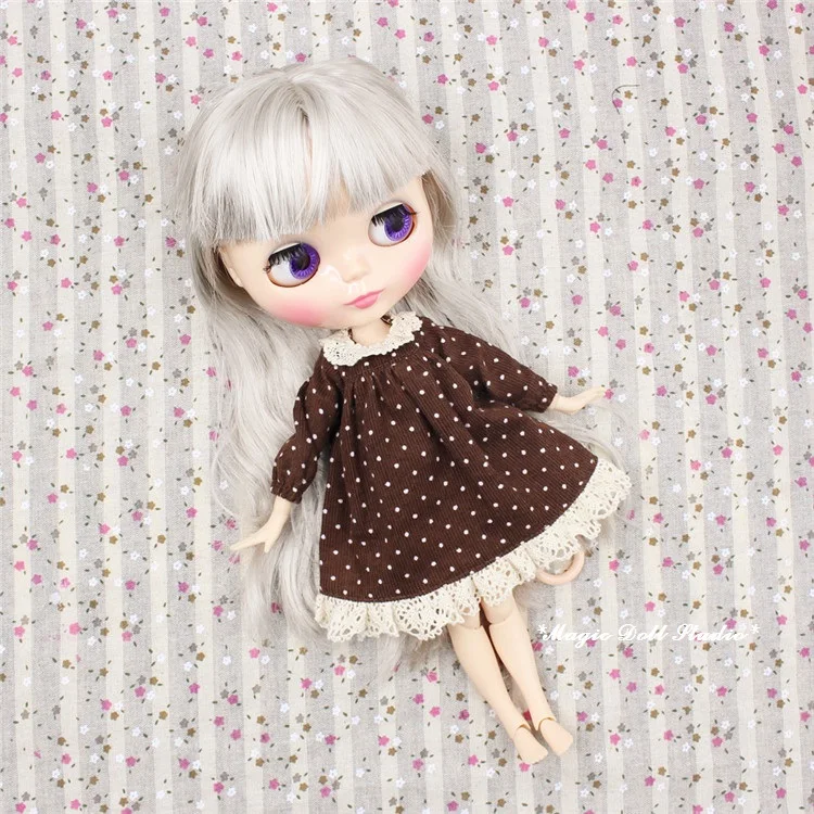

[MG386] 2018 Ner Neoblythe Clothes # Corduroy with Dots Printed Dress for blyth Jerryberry Momoko doll outfit for retail