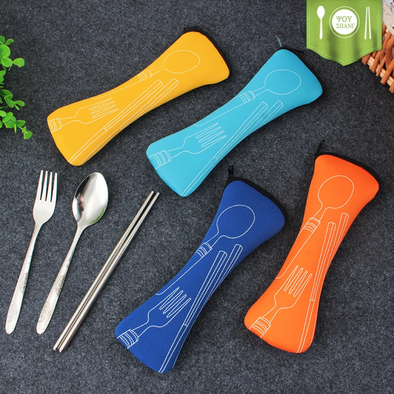 

Portable Stainless Steel Tableware Set Camping Bag Picnic Juegos De Vajillas Lancheira 3pcs/set