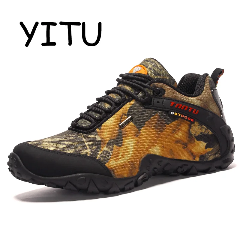 

YITU Men's Canvas Hiking Shoes Waterproof Anti-skid Breathable Hunting Trekking Shoes Mountain Climbing Shoes Camping Rubber