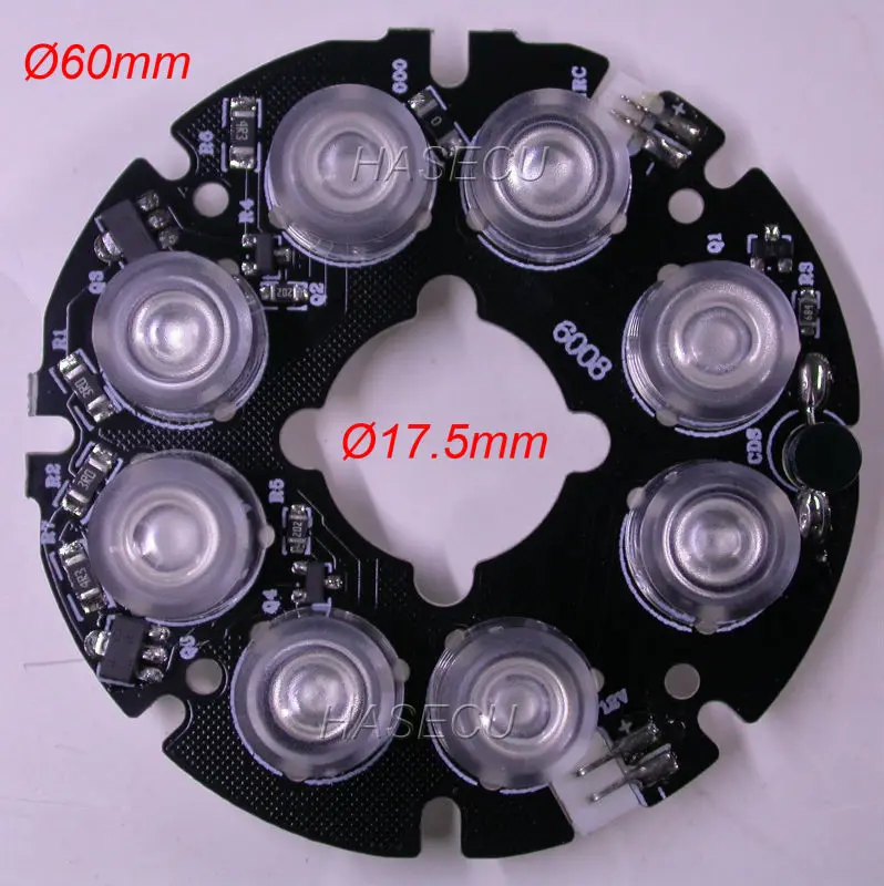 

Infrared 8x SMT flat type IR LED board module for CCTV camera night vision (diameter 60mm /17.5mm) 80 degree emitting angle ONLY