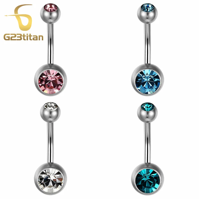 

G23titan Titanium Navel Piercing Ring belly button rings Medical Titanium bars Get Zircon Pircing Ombligo Jewelry