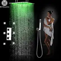 20 "降雨大型 Led シャワーセット蛇口サーモスタットミキサーシャワー列タップ真鍮 6 ピーススプレージェット handshower