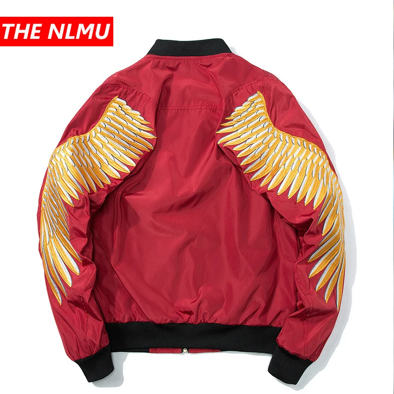 Мужская куртка бомбер с вышитыми золотыми крыльями ветровка мужская со стоячим