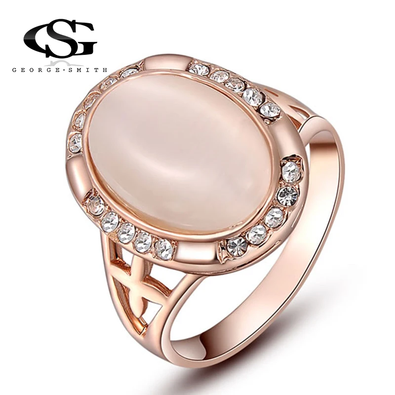 GS Hot Classic Big Pink Opal Pink Opal Rings for Women Rose Gold Color