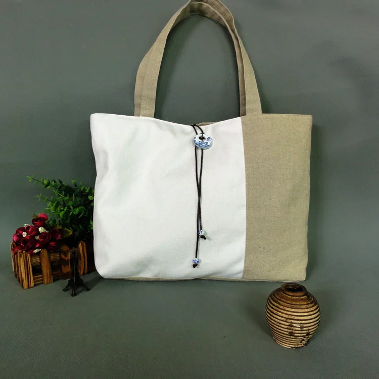 Женская Повседневная сумка в стиле ретро из хлопчатобумажной ткани, льняные сумки для покупок с рисунком, сумка на одно плечо, женская сумка-тоут, белый, бежевый, синий