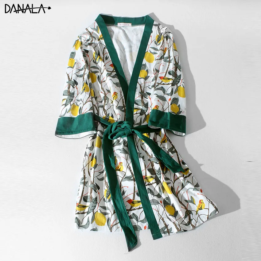 DANALA Animals Casual Robe Sets Sleepwear For Women Summer 2019 Floral Print Vogue Ladies Nightwear Sets Home Suits Elegant