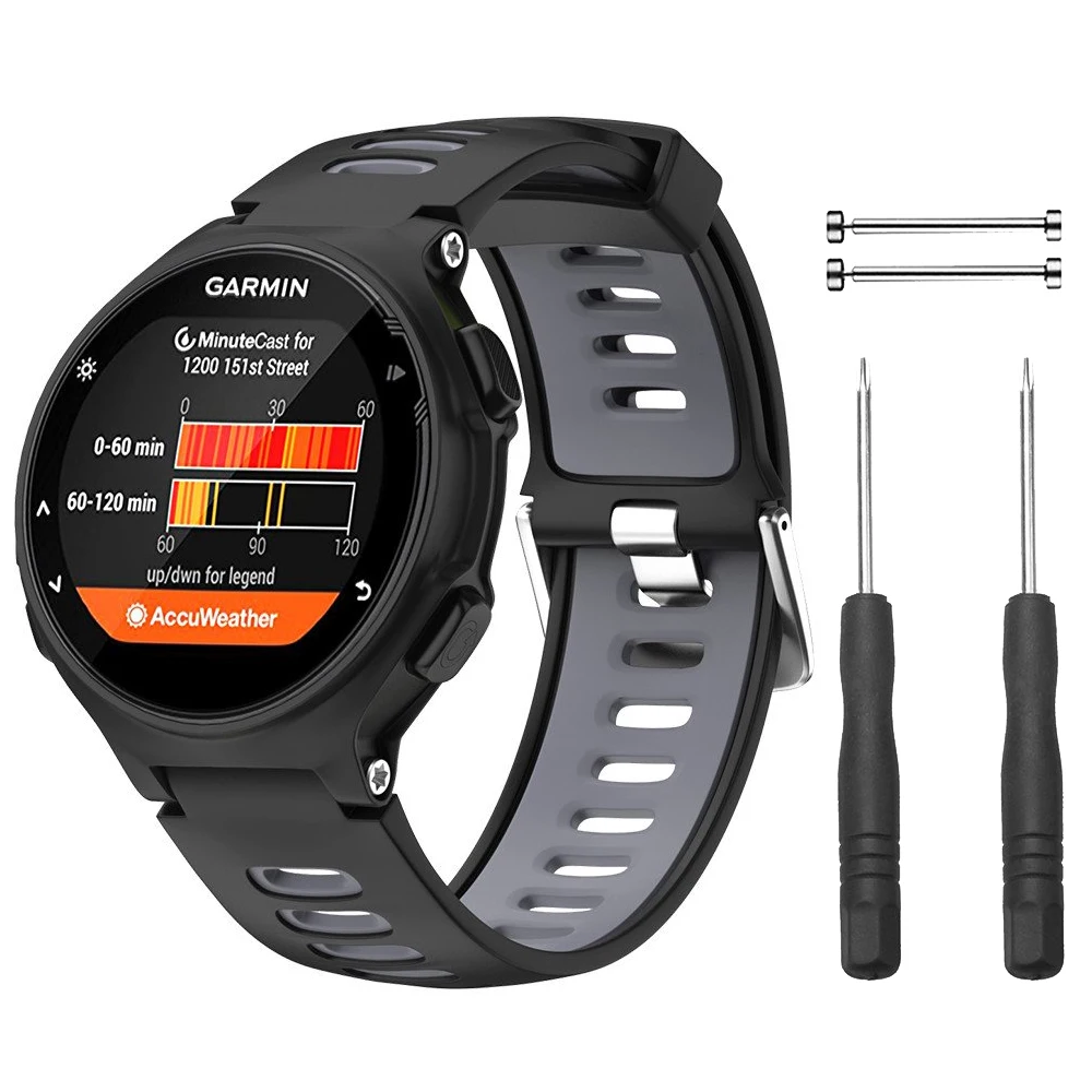 Ремешок для Garmin Forerunner 235/220/230/620/630/735XT черный серый силиконовый спортивный ремешок