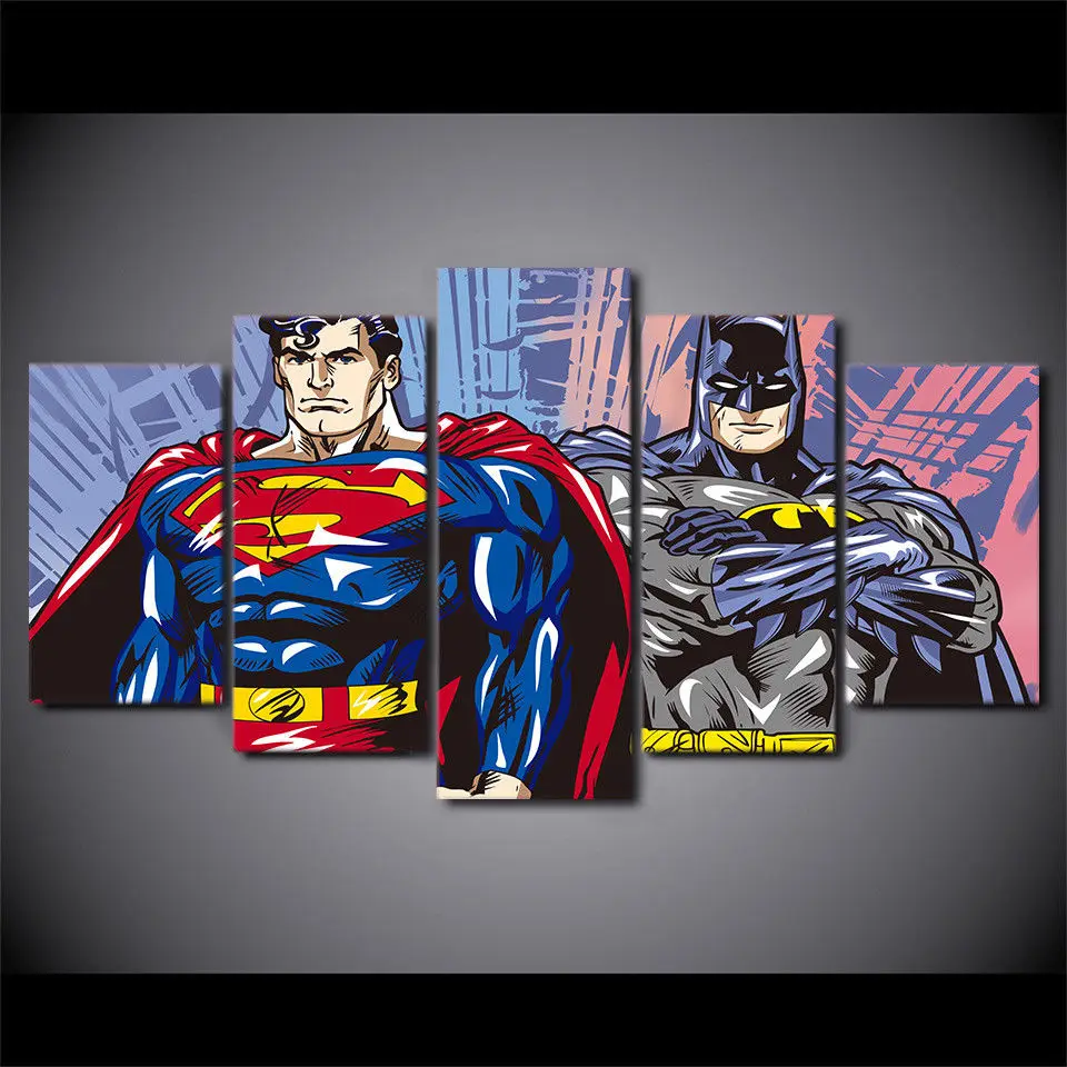 Framed Home Decor Canvas Print Painting Wall Art Batman Superman Comic