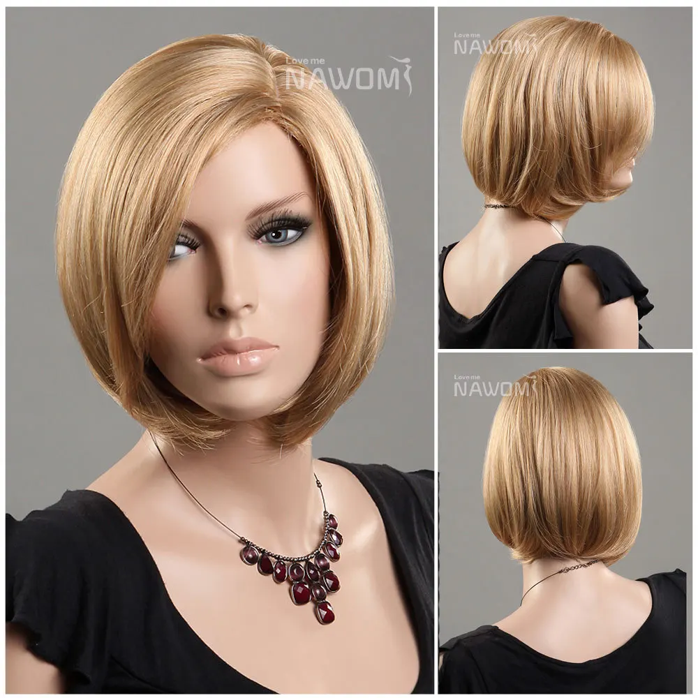 New European Kanekalon Side Swept Bang Gold Straight Neck Length