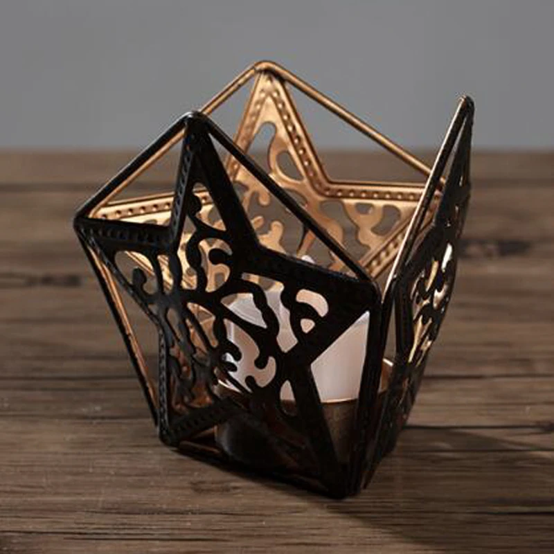 L146-KAYIYO Black Bohemian Style Metal Desk Stand Candle Holders Wedding Candlestick Morocco Tealight Candle Holder (5)