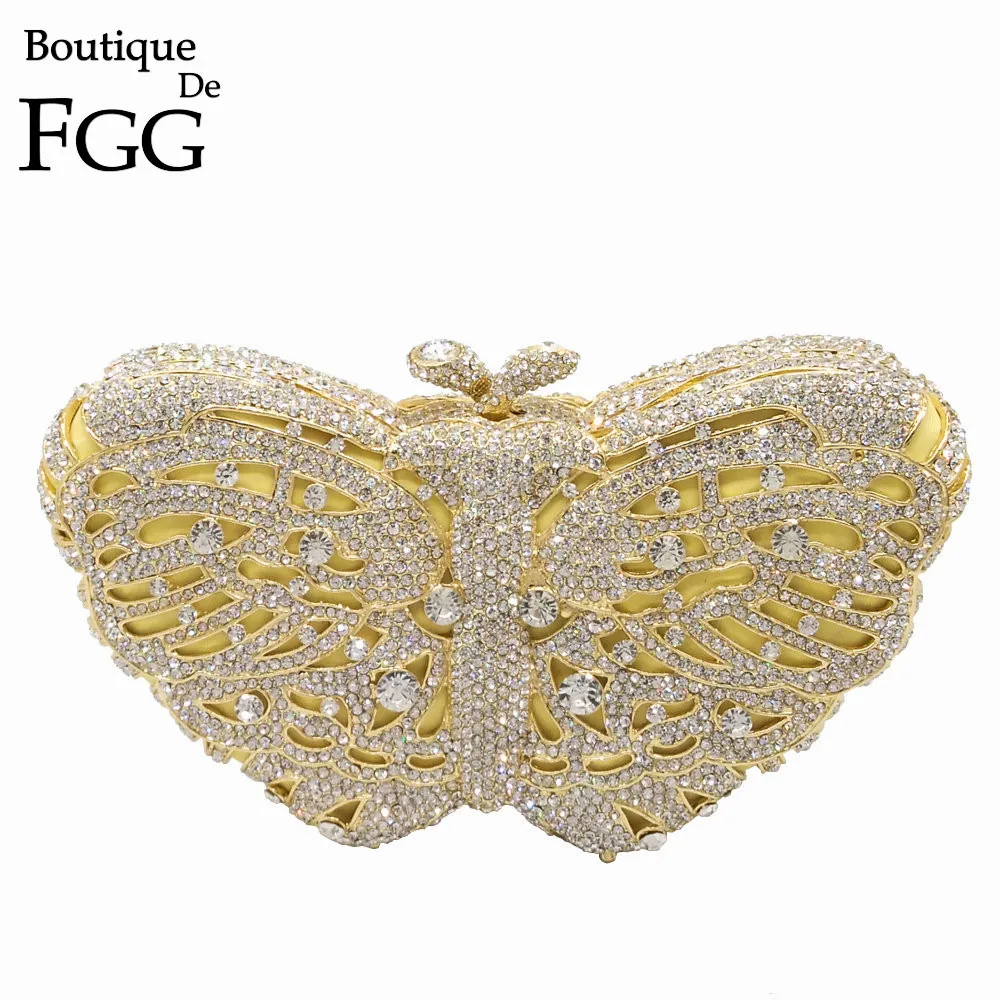 Бутик De FGG бабочка клатч женские золотые хрустальные вечерние сумки свадебный с кристаллами дамские сумочки и кошельки Свадьба торжественная сумка для ужина