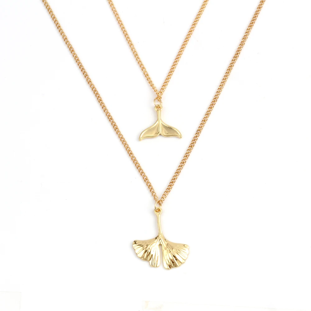 Double Layers Fashion Women Necklace Bijoux Femme Gold Color Whale Tail Fish Nautical Charm Mermaid Tails Necklaces Jewelry | Украшения и