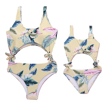

Mother Daughter Swimsuits Leaf 2019 Bikini One pieces Swimwear Clothes For Summer Mom Daughter Bathing Beach Clothing For Women