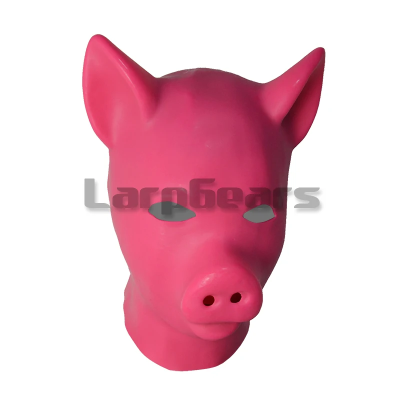 Форма розовая латексная свинья Фетиш маска костюмы капюшон БДСМ латекс Связывание полная голова латексная Свинья Маска Головные уборы