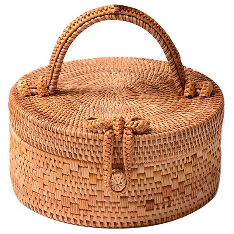 

Rattan Bag For Women, Fashion Handmade Wicker Woven Purse Round Rattan Bag Bamboo Rattan Bag For Summer Beach Sea Vacation Bes